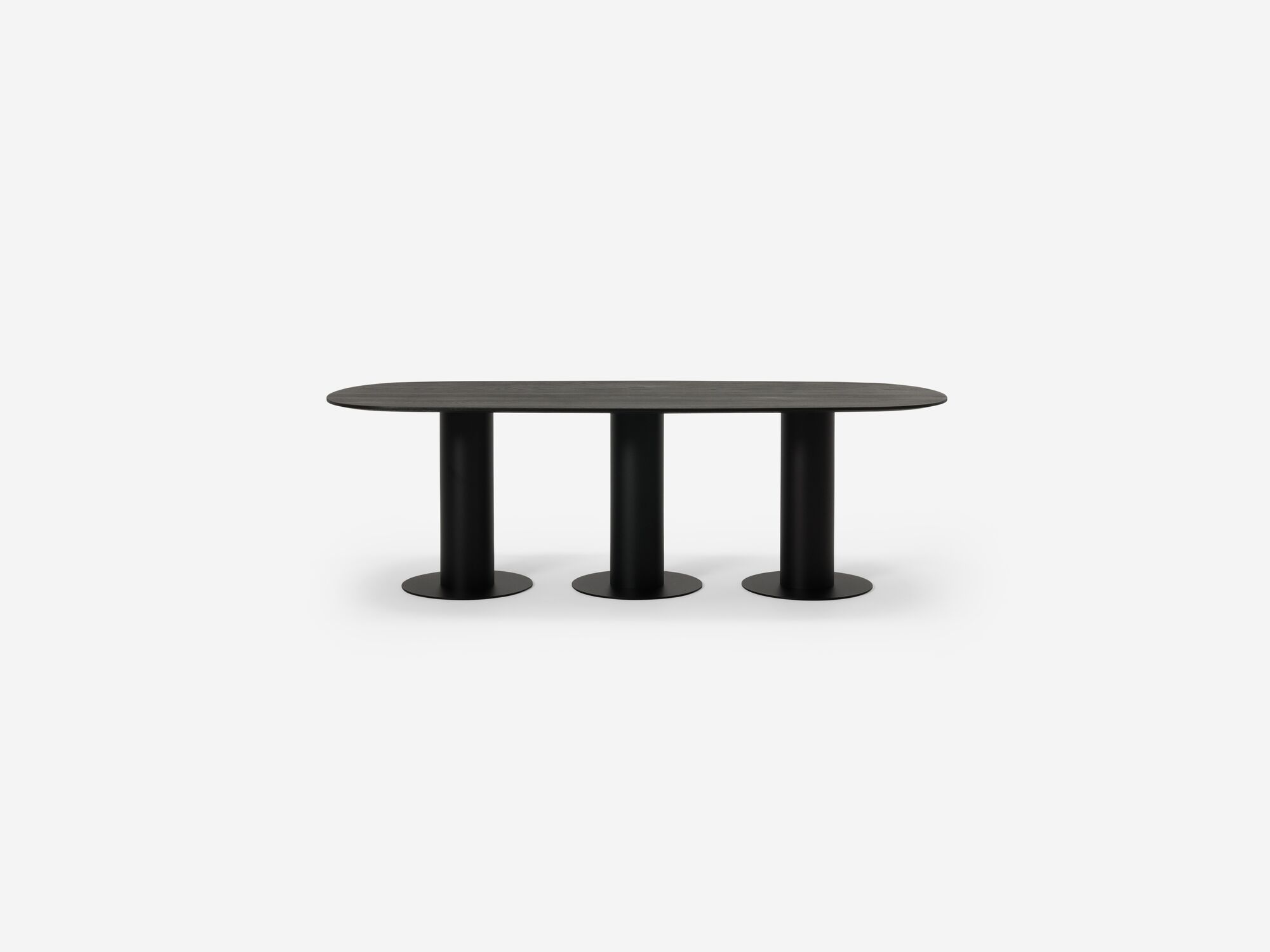 Front view of large black dining table